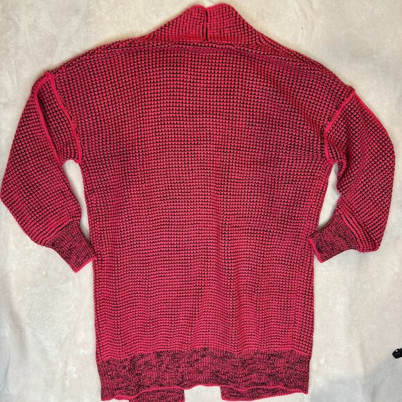 Chunky Knit Red Long Sleeve Cardigan Open Front Sweater Women Medium Warm Cozy - Picture 3 of 7